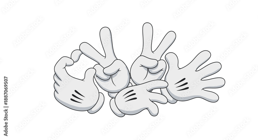 Obraz premium Three hands showing peace signs with fingers and thumbs up gesture.