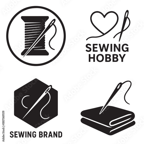 Creative sewing icons and symbols representing craftsmanship and passion for needlework.