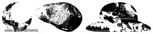 Grunge Textured Moon, Rock, and Hat Silhouettes in High Contrast Vector Art