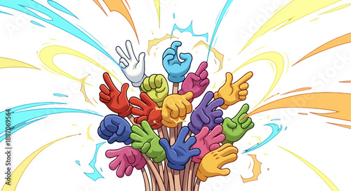 Multicolored hands giving thumbs up in a vibrant display of positivity and approval.