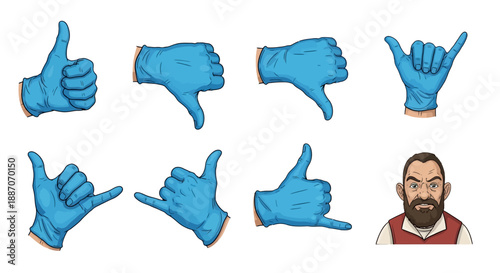 Cartoon hands showing various gestures and facial expressions.