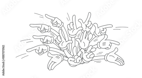 Multiple hands pointing fingers in various directions.