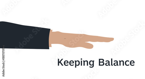 Hand balancing on one finger with text Keeping Balance.