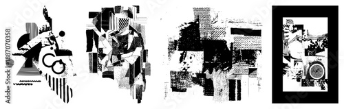 Abstract Geometric Composition with Halftone Textures and Bold Shapes