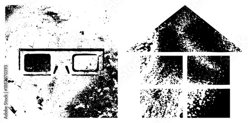 Vintage Goggles and Retro House Silhouette with Halftone Texture