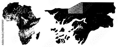 Africa and Arabian Peninsula Map Silhouettes with Halftone Textures