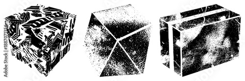 Abstract Geometric Cubes Rendered in Halftone