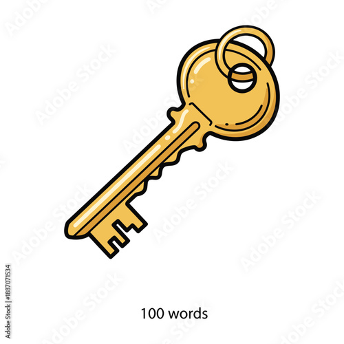 Golden key illustration on white background