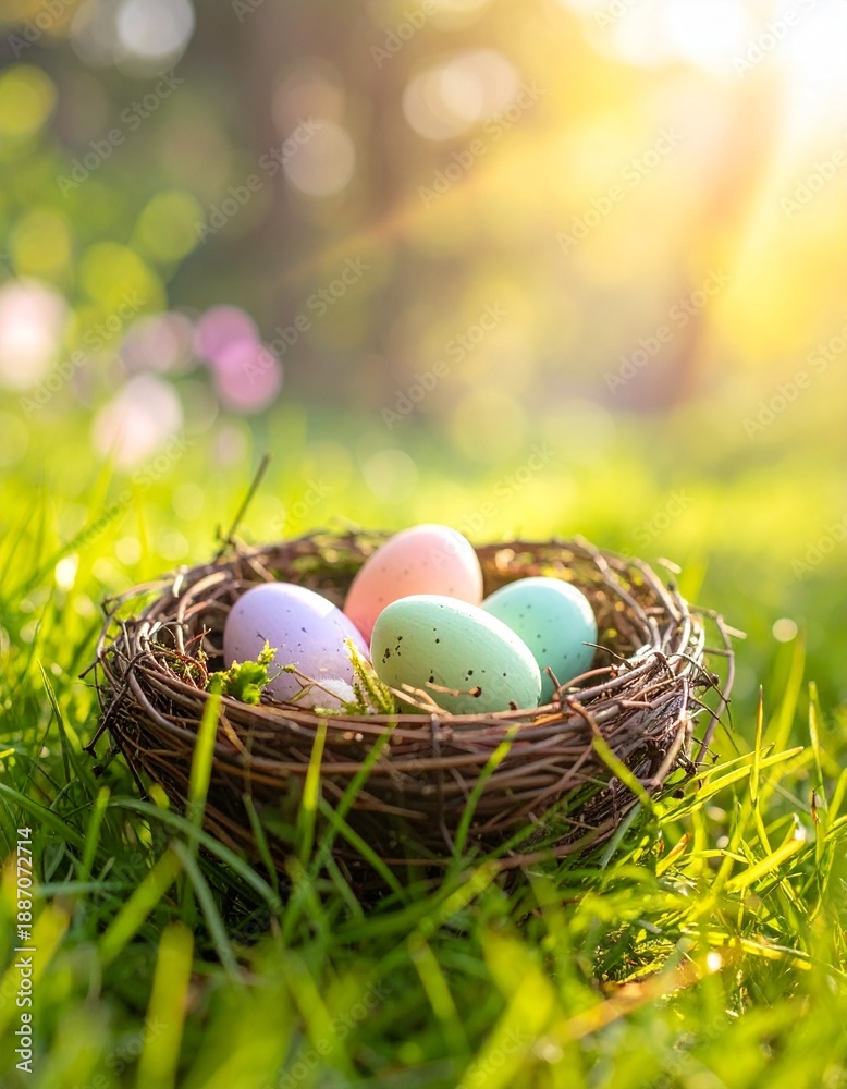 Fototapeta premium Osternest im Frühlingsgras