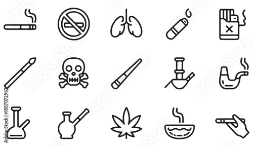 Health hazard smoking outline illustrations for UI design