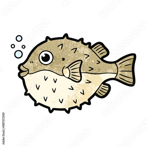 Cartoon puffer fish swimming underwater