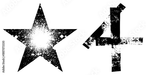 Grunge Star and Number Four with Distressed Texture Design