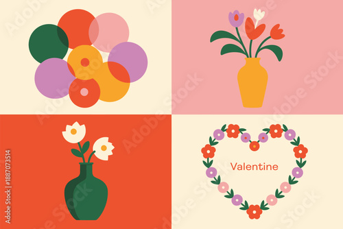 Colorful hot air balloons and hearts pattern Vector, illustration