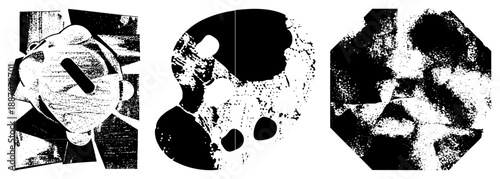 Abstract Geometric Faces in High Contrast Halftone Vector Art
