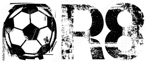 Grunge Styled Soccer Ball and "R8" Text Logo Design