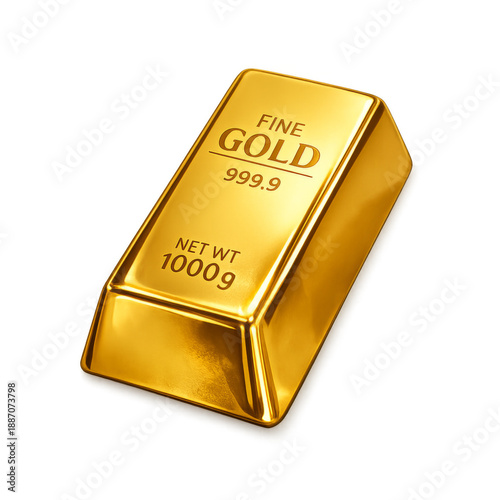 Realistic gold bullion bar isolated on transparent background. Photorealistic gold ingot with smooth reflective surface and no inscriptions. Concept of wealth, investment, finance, banking, and luxury