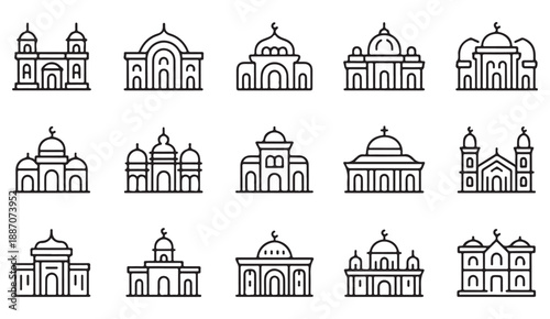 Minimal mosque symbols collection in linear style