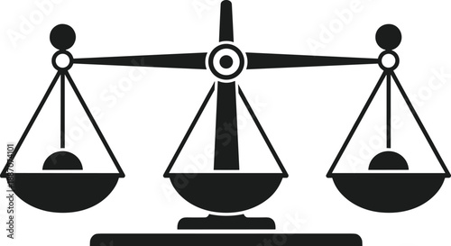 Black icon of a balanced scale, symbolizing justice, law, equilibrium, and fairness in a legal or business context.