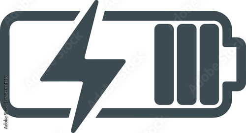 Battery charging icon illustration, electric power and energy level symbol with lightning bolt, modern flat design for technology and mobile interface vector
