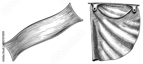 Vintage Textile Fabric with Detailed Hatching