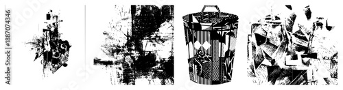 Abstract Geometric Forms in High Contrast Halftone Vector Art