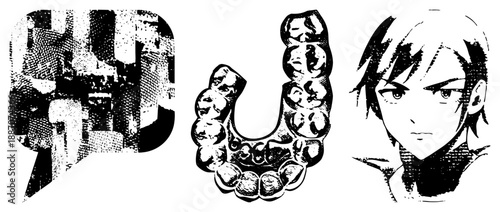 Anime Character Portrait with Halftone Speech Bubble and Dental Aligner
