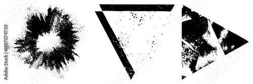 Abstract Black Ink Splatter and Geometric Shapes with Grunge Texture
