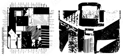 Abstract Geometric Shapes in Bold Black and White Vector Art