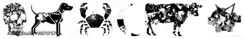 Abstract Collage Animals and Symbols in Black and White Vector Art