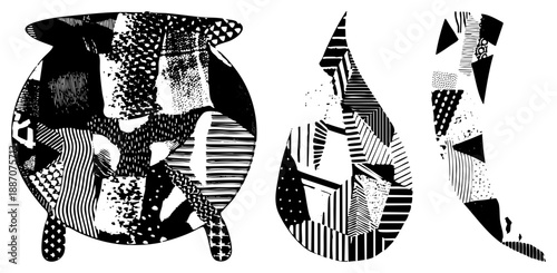 Abstract Geometric Vessels with Halftone in Black and White