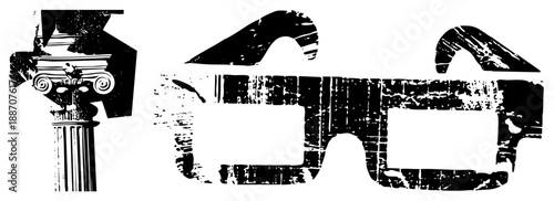 Ancient Greek Column and Temple Ruins Silhouette Vector