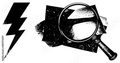 Magnifying Glass Revealing Lightning Bolt Through Textured Paper