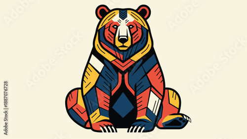 Stylized Geometric Bear Illustration Vibrant Colors.