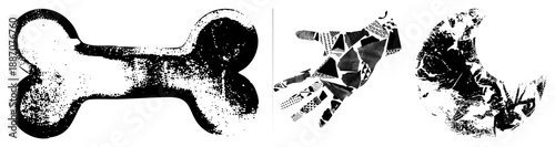 Abstract Bone, Hand, and Silhouettes in Halftone Vector Design