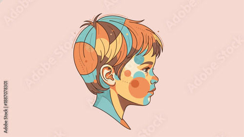 Stylized Portrait of a Young Boy in Profile.