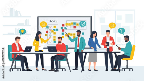 Team Meeting, Project Planning, Task Management, Brainstorming Session, Office Environment