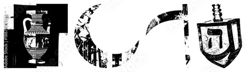 Ancient Greek Krater, Moon,, and Israeli Flag Shield Symbols