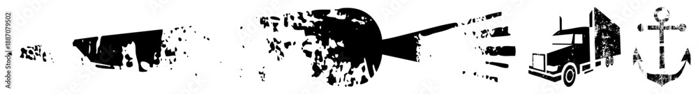 Obraz premium Distressed Black Set Featuring Truck, Anchor, and Abstract Shapes