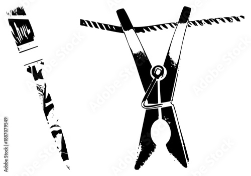 Stylized Black and White Clothespin with Brushstroke Texture