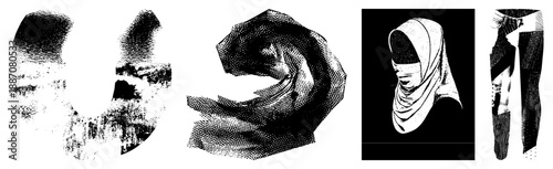 Abstract Halftone Fabric Drapes and Silhouettes in Vector Style