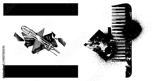 Stylized Surgical Scalpel and Hair Comb with Graphic Textures