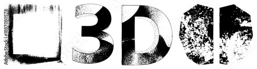 Bold 3D Text Letters with Halftone Texture and Grunge Effect