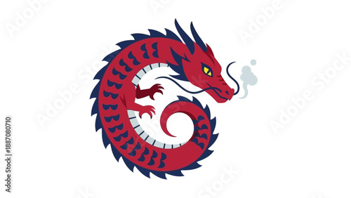 Red Dragon Emblem - Eastern Mythology Creature Illustration