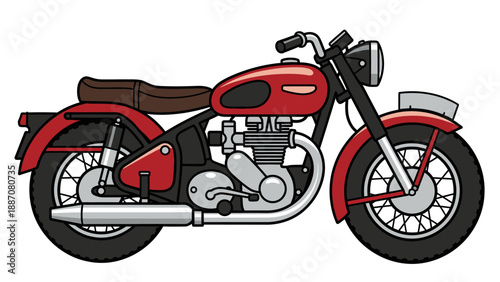 Vintage Red Motorcycle Illustration - Retro Classic Bike Graphic