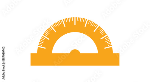 Simple flat orange silhouette icon of a protractor, a tool used for measuring angles in geometry and technical drawing.