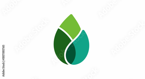 Green Leaf Water Drop Logo Icon, Eco-Friendly Nature Symbol on Isolated White Background