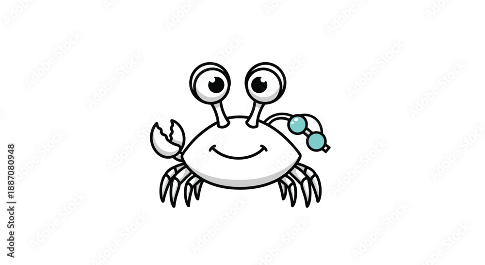 Fototapeta premium Cute and simple coloring page of a smiling crab character with large eyes, perfect for children's creative activities.
