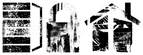 Abstract Geometric Glyphs with Halftone Texture and Fragmented Forms