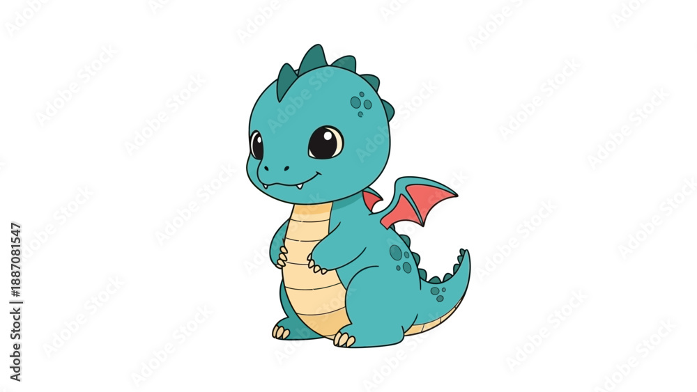 Obraz premium Cute Baby Dragon Illustration - Adorable Fantasy Creature