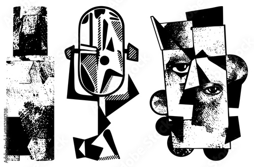 Abstract Cubist Faces and Forms in Bold Geometric Shapes